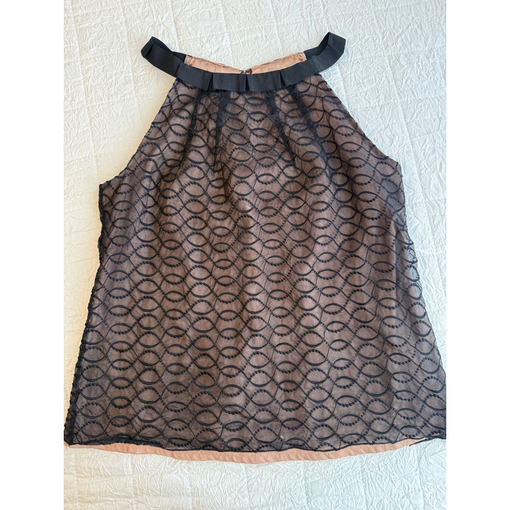 Kenar Silk Halter Top Black Champagne Embroidered Bow Back Size 10